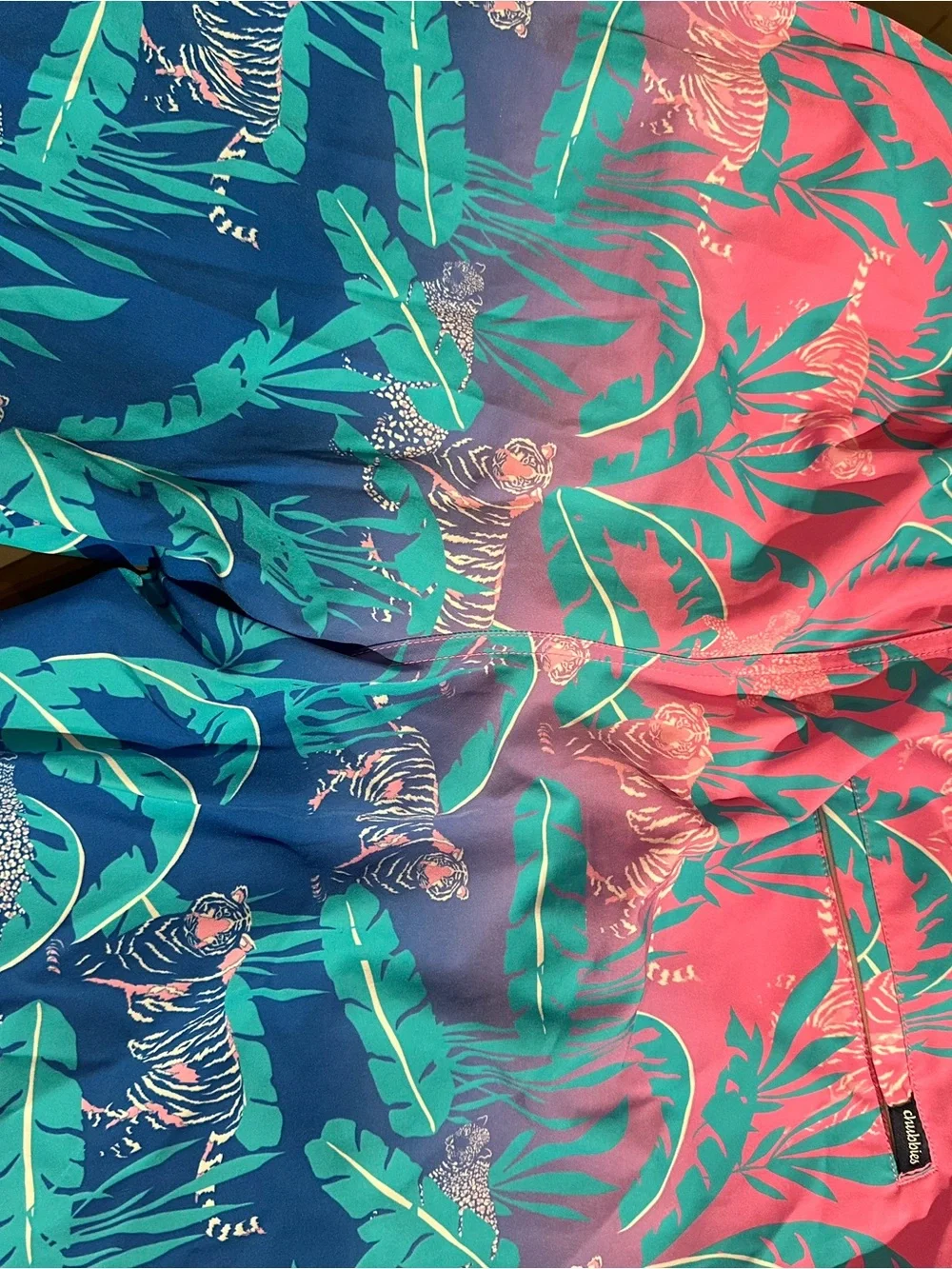 chubbies Pink Teal Blue Gradient Tiger Print Swim Trunks